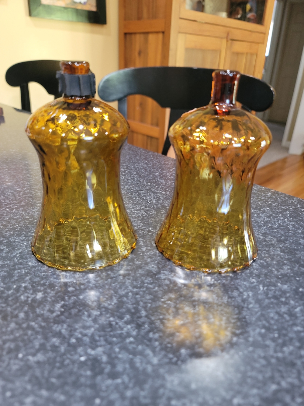 Vintage Homco amber glass peg votive candle textured honeycomb pattern 2 Pcs